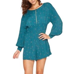 Free People Love Grows Romper Green floral boho cottage keyhole womens size‎ M